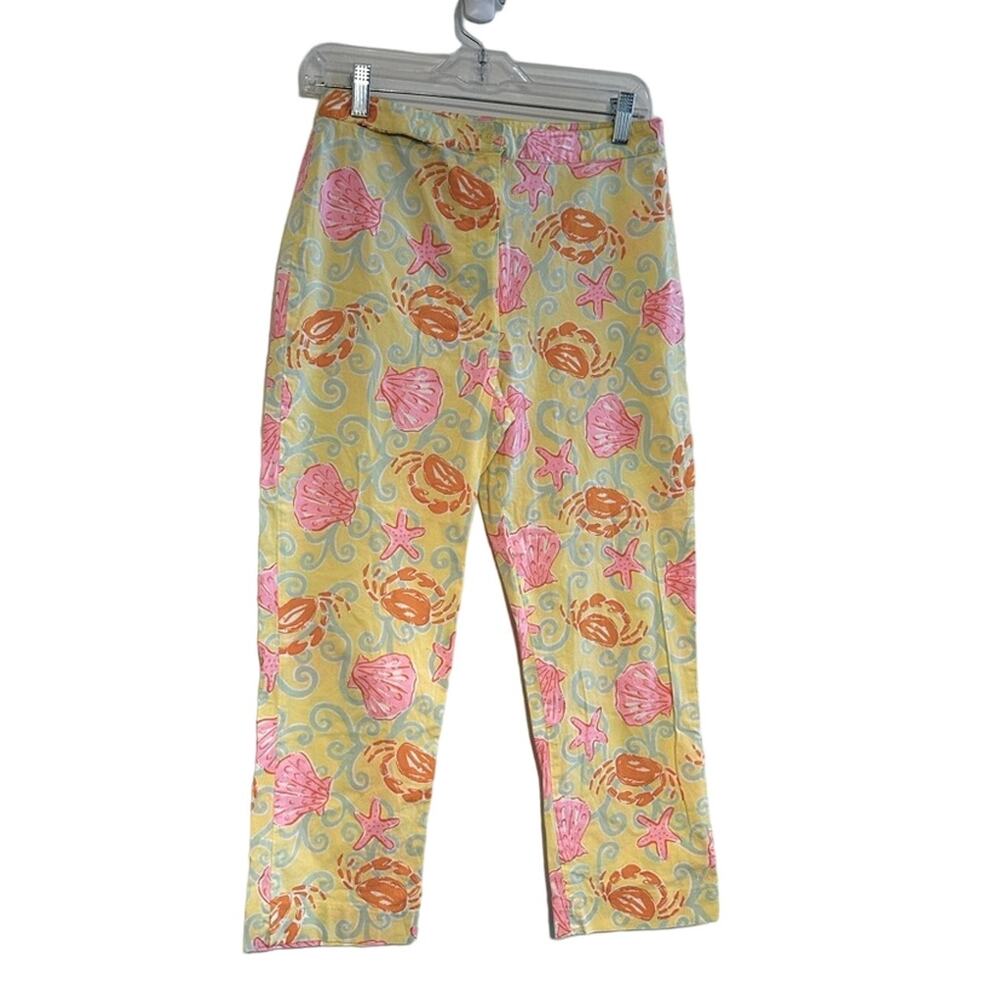 Lilly Pulitzer Sandbar Capri Pants Womens 4 Yellow Good Nautical Crab Print